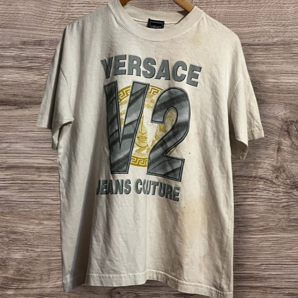 Versace V2 Graphic T-Shirt Sz L Flaws - Picture 1 of 7